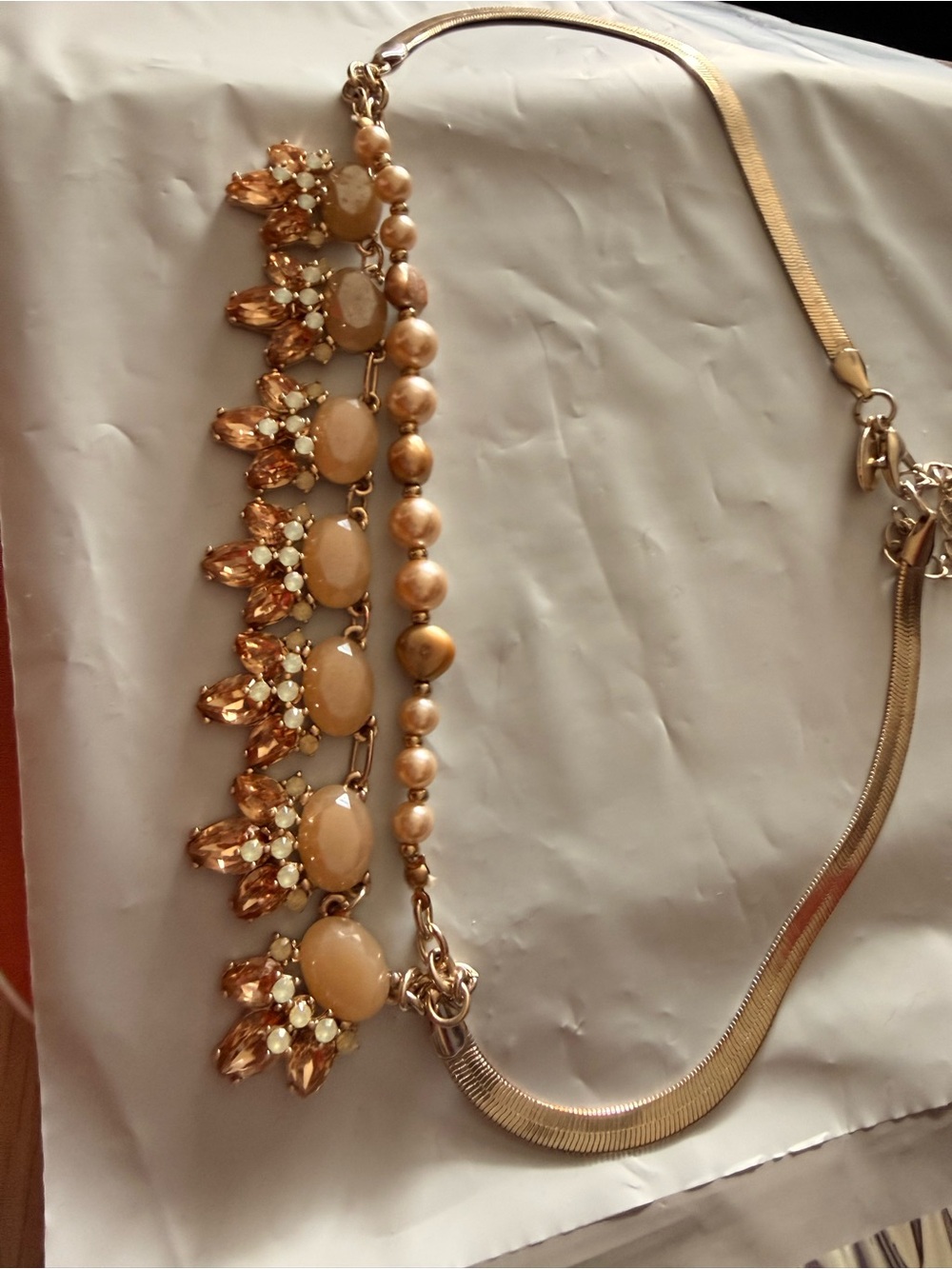 Ann Taylor Gold-Tone Peach Crystal Statement Necklace with real and faux pearls